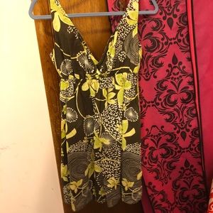 black floral lace up swing sleeveless dress